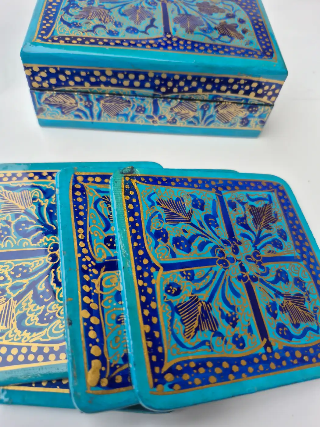 Kashmiri Gulbahar Paper Mache Square Coaster Box - Image 2