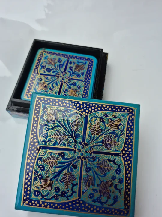 Kashmiri Gulbahar Paper Mache Square Coaster Box - Image 3