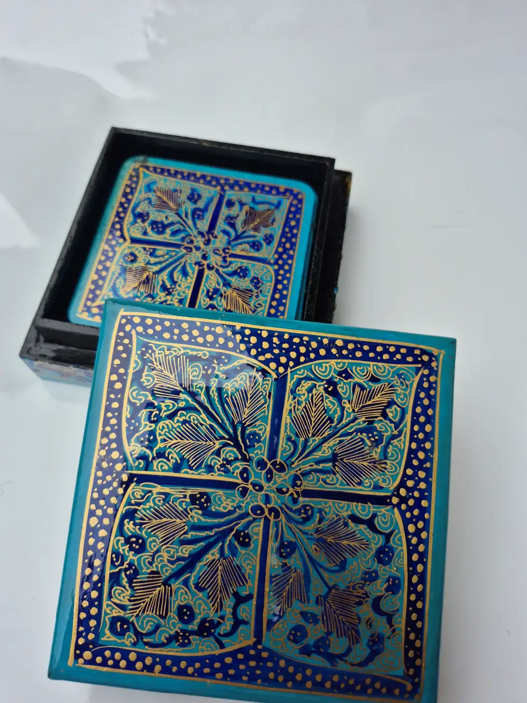 Kashmiri Gulbahar Paper Mache Square Coaster Box - Image 3