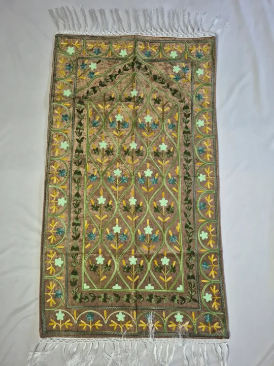 Kashmiri Olive Prayer Mat with Aari Embroidery