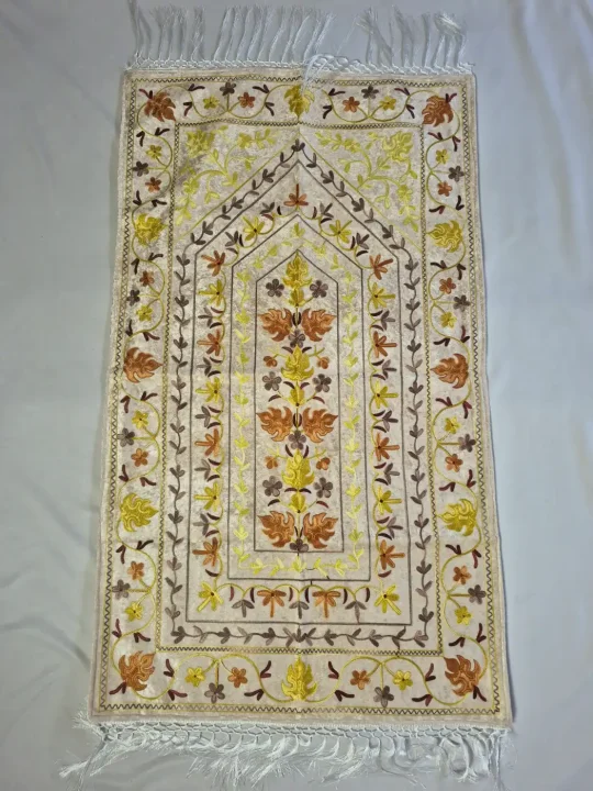 Kashmiri Cream Prayer Mat Gulzaar with Aari Embroidery
