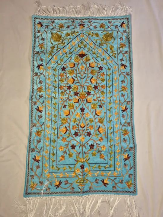 Kashmiri Turquoise Prayer Mat with Aari Embroidery – Zooni