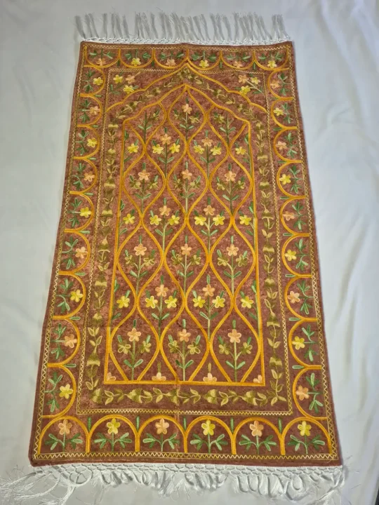 Kashmiri Brown Velvet Naaz Prayer Mat with Floral Aari Embroidery