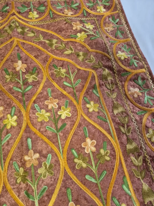 Kashmiri Brown Velvet Naaz Prayer Mat with Floral Aari Embroidery - Image 2