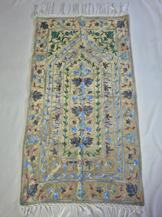 Kashmiri Beige Prayer Mat Khaas with  Aari Embroidery