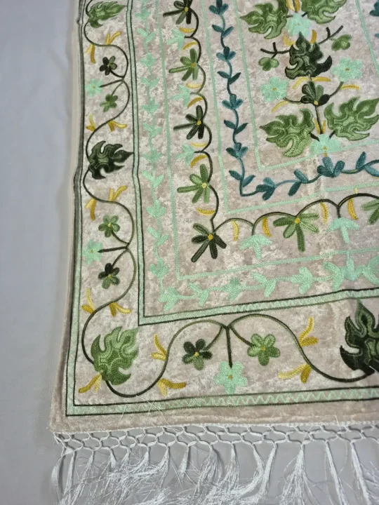 Kashmiri Mint Prayer Mat with Botanical Aari Embroidery Muntaha - Image 3