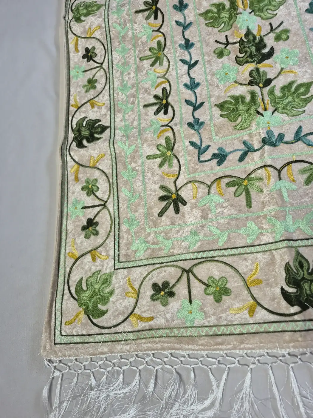 Kashmiri Mint Prayer Mat with Botanical Aari Embroidery Muntaha - Image 3
