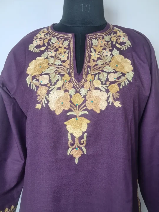 Purple Kashmiri Ruby Cotton Short kurti With Aari Work Salma - Image 2
