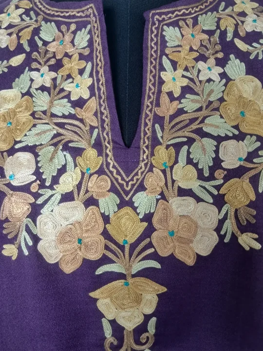Purple Kashmiri Ruby Cotton Short kurti With Aari Work Salma - Image 3