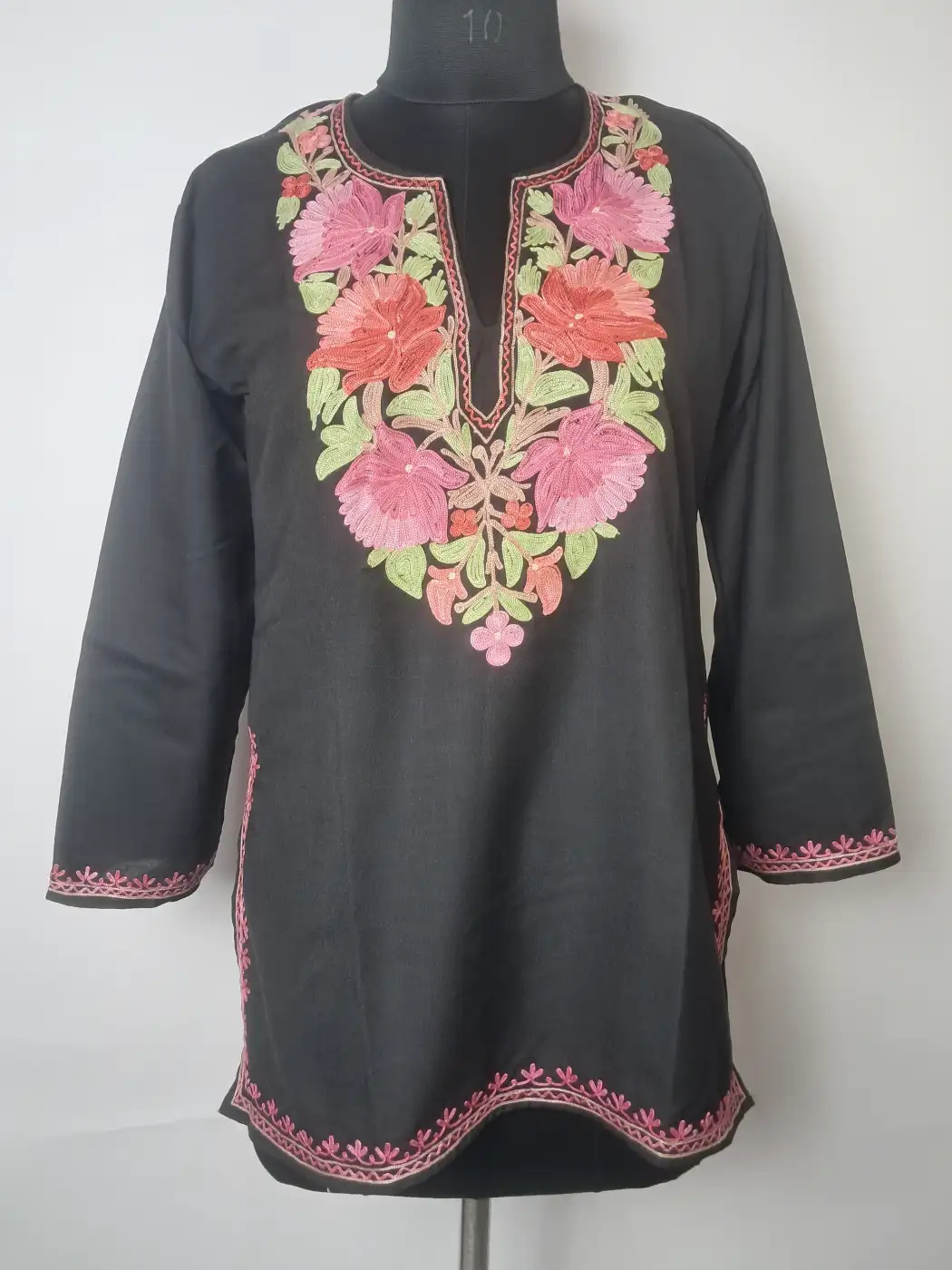 Kashmiri Black Ruby Cotton Short kurti With Aari Work - Gulshan