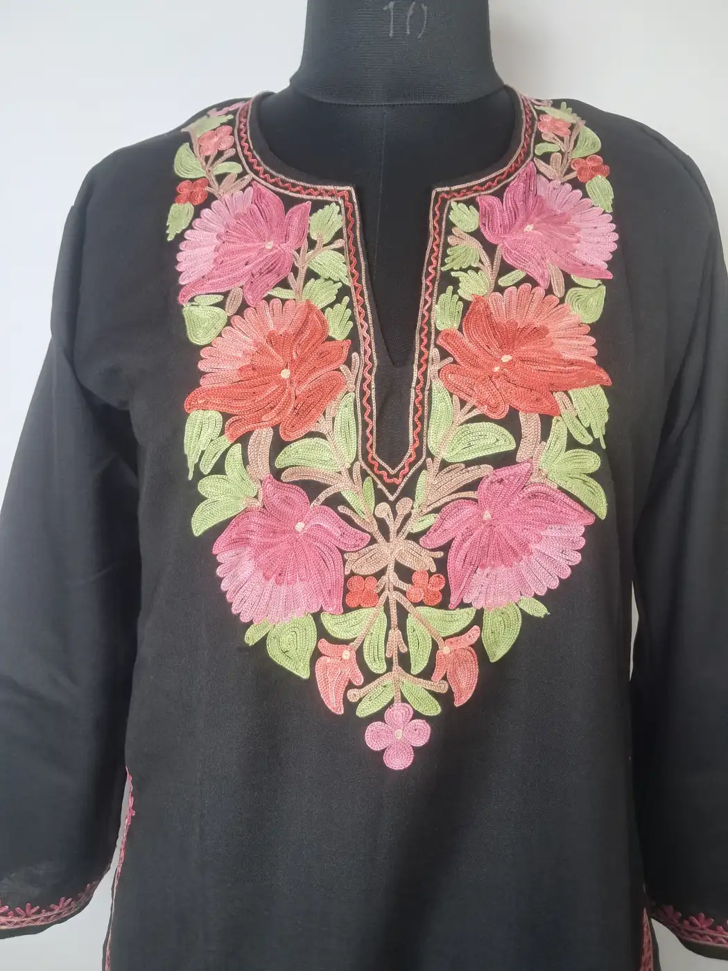 Kashmiri Black Ruby Cotton Short kurti With Aari Work - Gulshan - Image 2