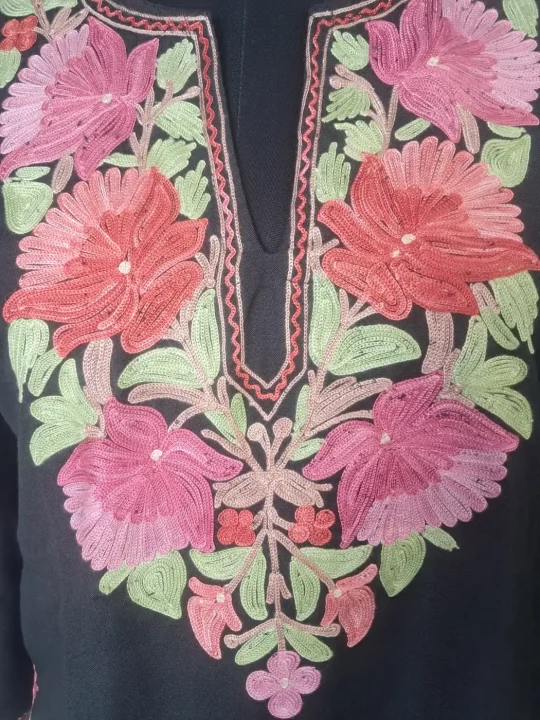 Kashmiri Black Ruby Cotton Short kurti With Aari Work - Gulshan - Image 3