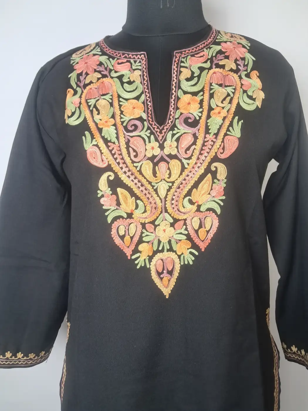 Kashmiri Black Ruby Cotton Short Aari Kurti – Afsana - Image 2