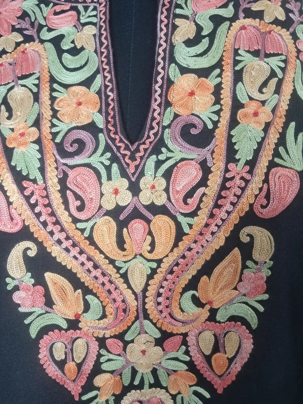 Kashmiri Black Ruby Cotton Short Aari Kurti – Afsana - Image 3