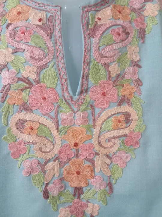 Kashmiri Kurti in Powder Blue Ruby Cotton Aari Embroidery – Meher - Image 2