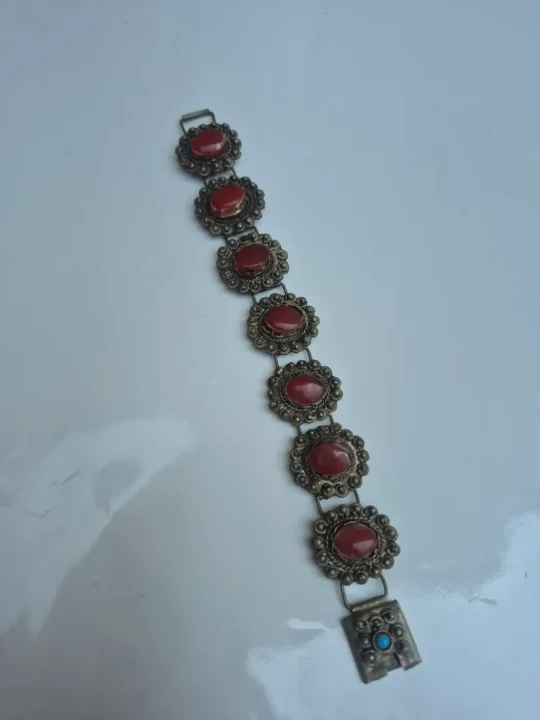 Kashmiri Handmade Naqsh Red Stone Bracelet Vintage Jewellery