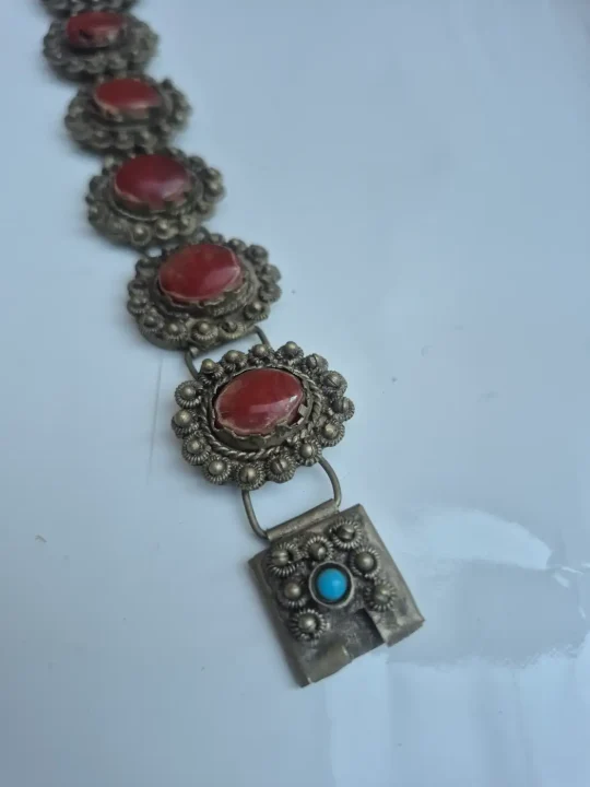 Kashmiri Handmade Naqsh Red Stone Bracelet Vintage Jewellery - Image 3