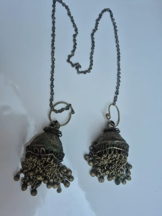 Kashmiri Handmade Kanavji Earrings Vintage Over-the-Head Jewellery with Tabbasum Dome Fringe - Image 2