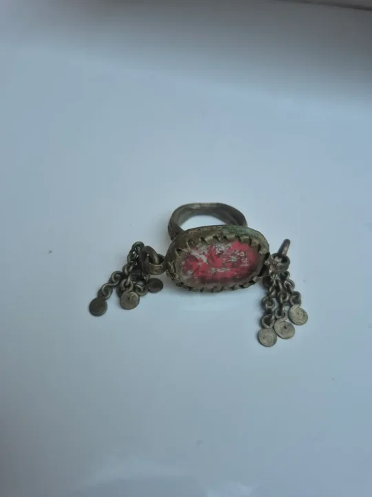 Kashmiri Vintage Mehnoosh Handmade Ring with Oval Stone Details