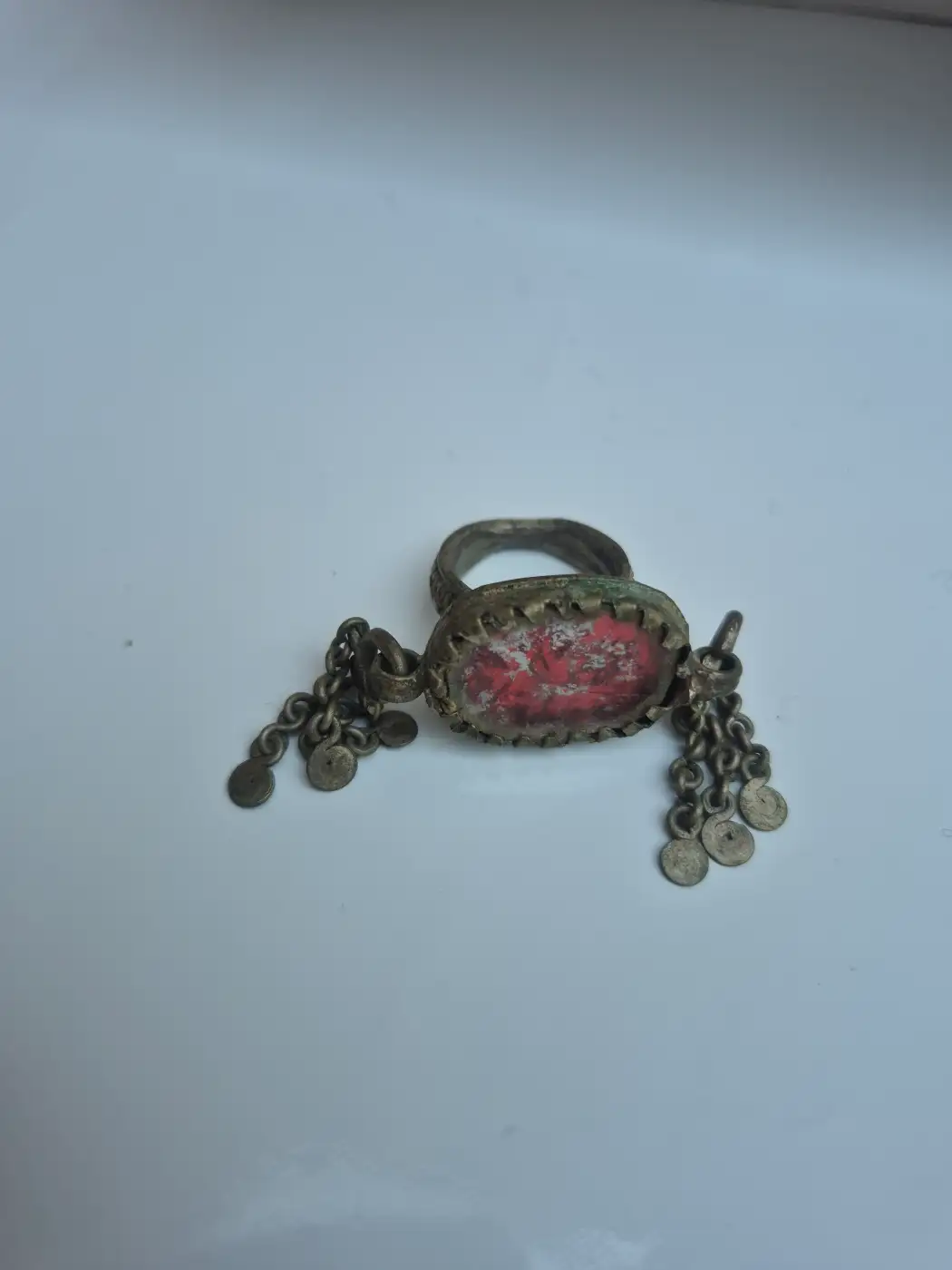 Kashmiri Vintage Mehnoosh Handmade Ring with Oval Stone Details