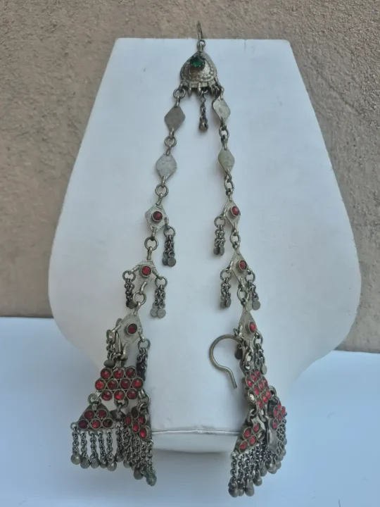 Handmade Kashmiri Jalva Mang Tikka with Attached Earrings Vintage Traditional Jewellery