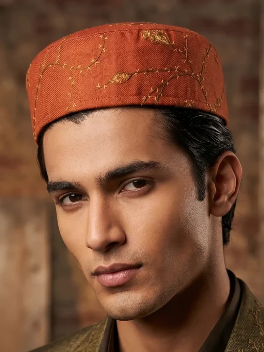 Habib Orange Kashmiri Cap with Sozni Embroidery