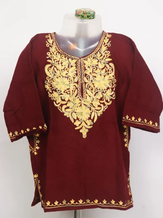 Ahba Maroon Kashmiri Girls Pheran With Aari Work In Cashmilon Wool (1 to 2Y)