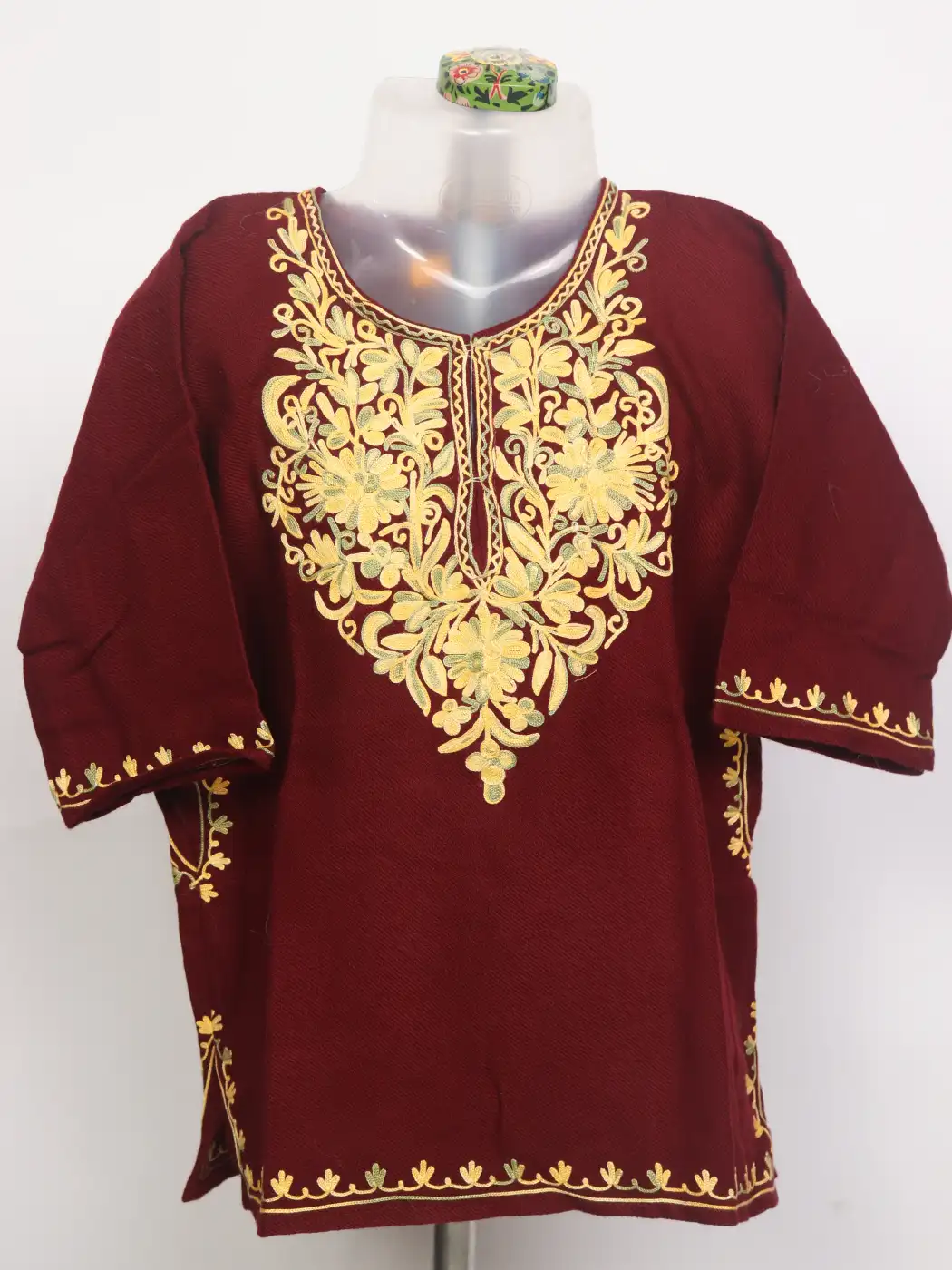 Ahba Maroon Kashmiri Girls Pheran With Aari Work In Cashmilon Wool (1 to 2Y)