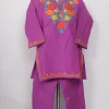Awleen Purple Kashmiri Girls 2pc Pheran Set With Aari Work In Cashmilon Wool (2 to 3Y)