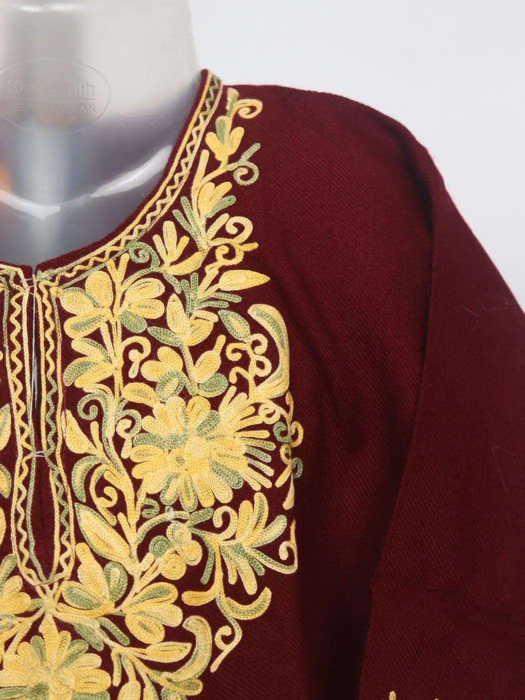 Ahba Maroon Kashmiri Girls Pheran With Aari Work In Cashmilon Wool (1 to 2Y) - Image 2