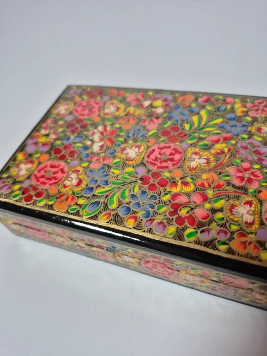 Gulrukh Golden Kashmiri Paper Mache Flat Meter Box 7x4inches