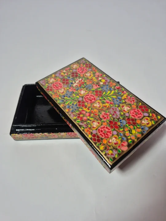 Gulrukh Golden Kashmiri Paper Mache Flat Meter Box 7x4inches