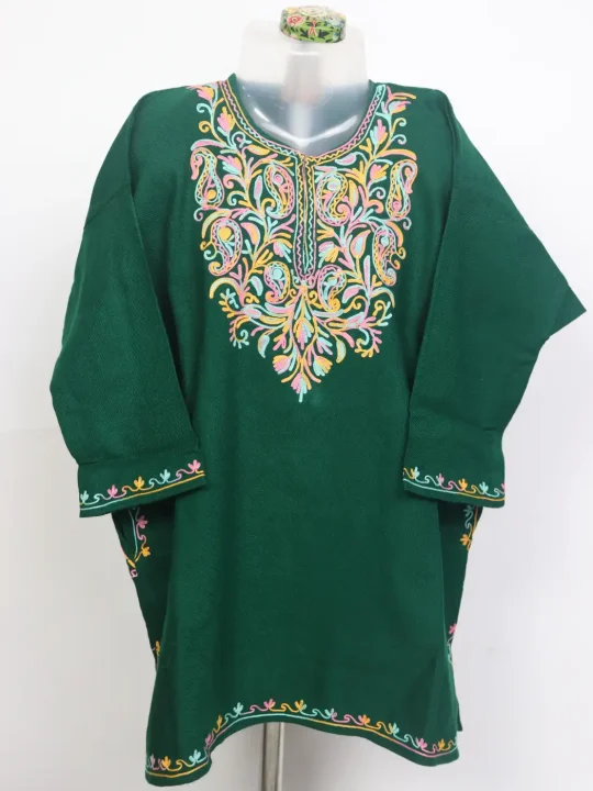 Naeema Kashmiri Girls Pheran in Dark Green Cashmilon Wool with Aari Work (3 to 4Y)