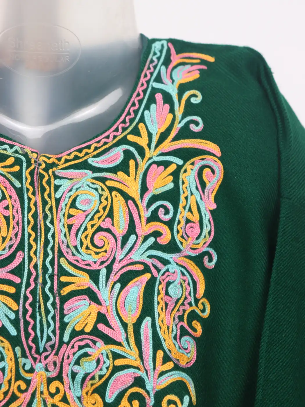 Naeema Kashmiri Girls Pheran in Dark Green Cashmilon Wool with Aari Work (3 to 4Y) - Image 2