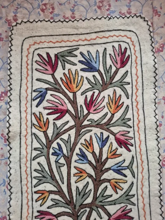 Kashmiri Hand Embroidered Floral Tree Namda Runner | 6x2 ft - Image 2