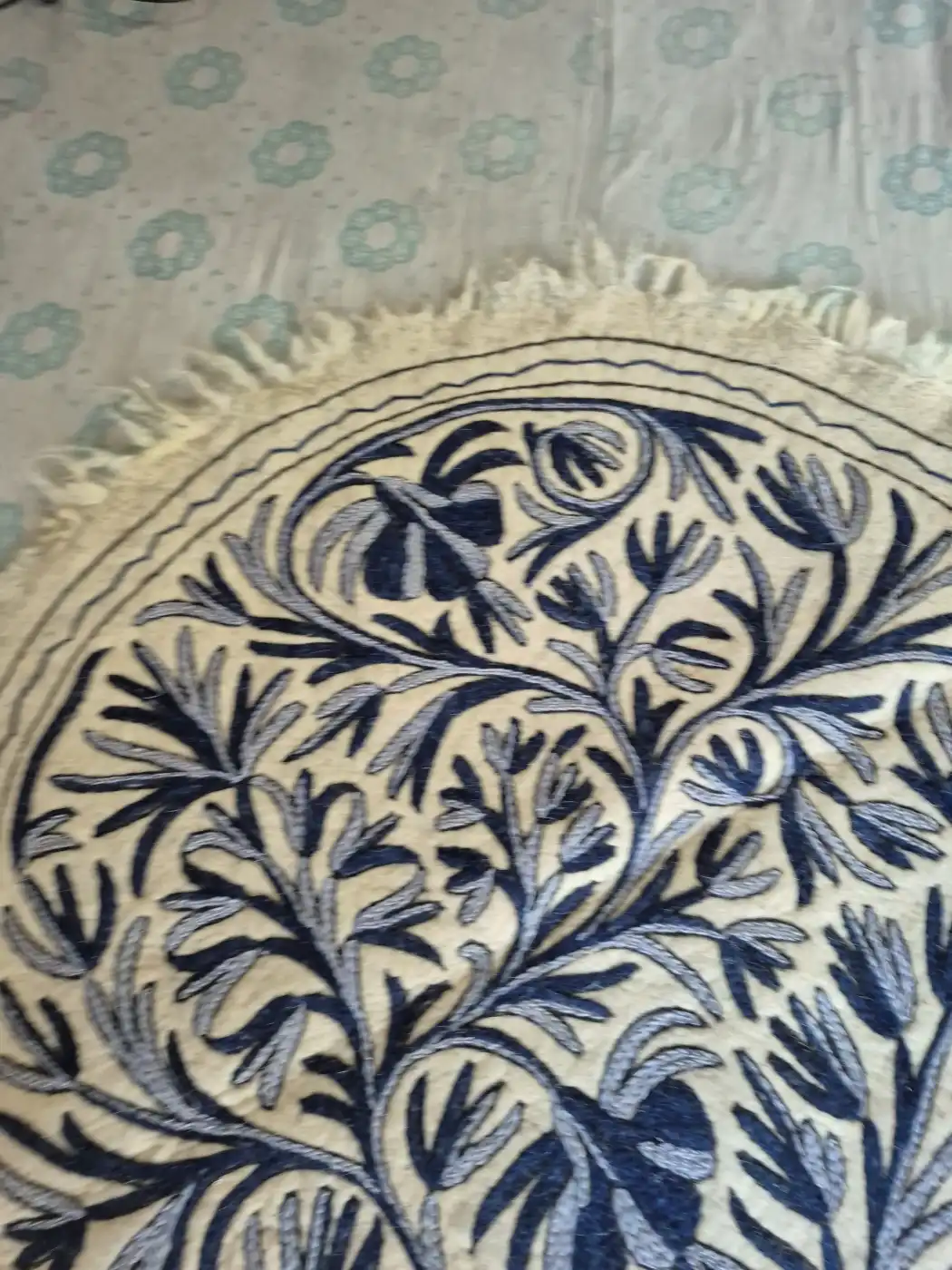 Neelkaar Kashmiri Vinework – Hand Embroidered Wool Namda 4×4 Feet - Image 3