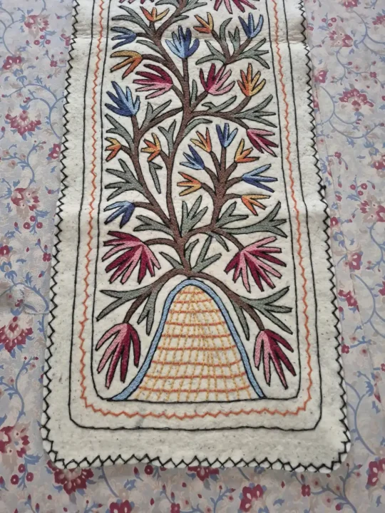 Kashmiri Hand Embroidered Floral Tree Namda Runner | 6x2 ft - Image 3