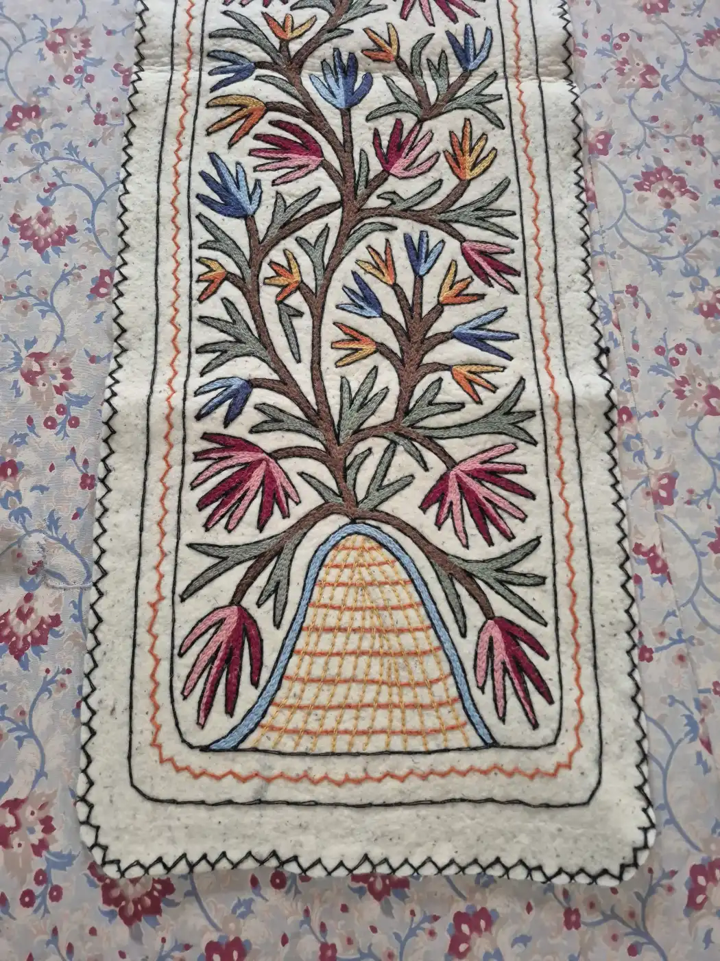 Kashmiri Hand Embroidered Floral Tree Namda Runner | 6x2 ft - Image 3