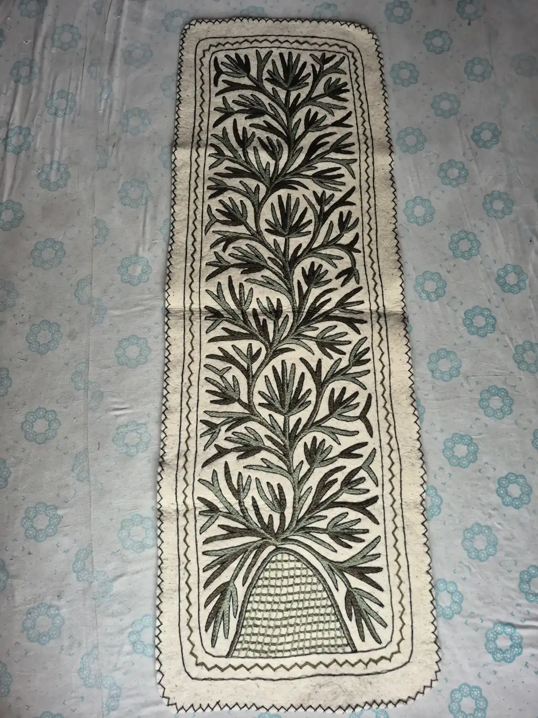 6x2 ft Kashmiri Hand Embroidered Namda Runner Rug | Traditional Floral Wool Floor Runner