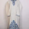 Sana White Kashmiri Cashmilon Pheran with Blue Aari Embroidery