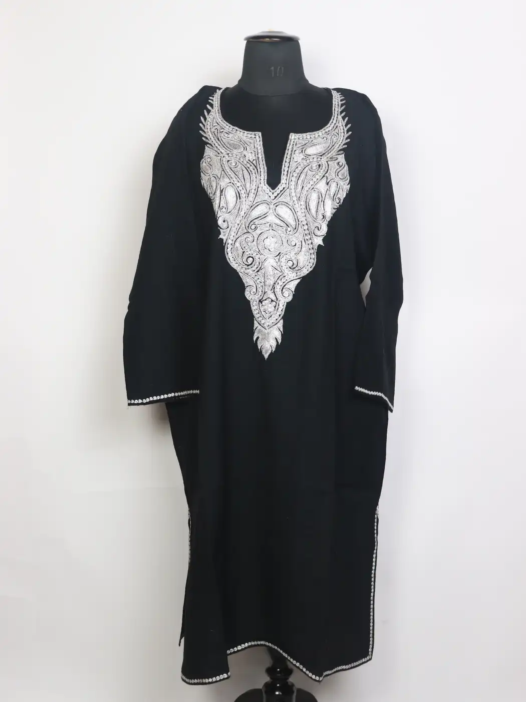 Aabish Kashmiri Raffal Wool Botte Tilla Work Pheran Black