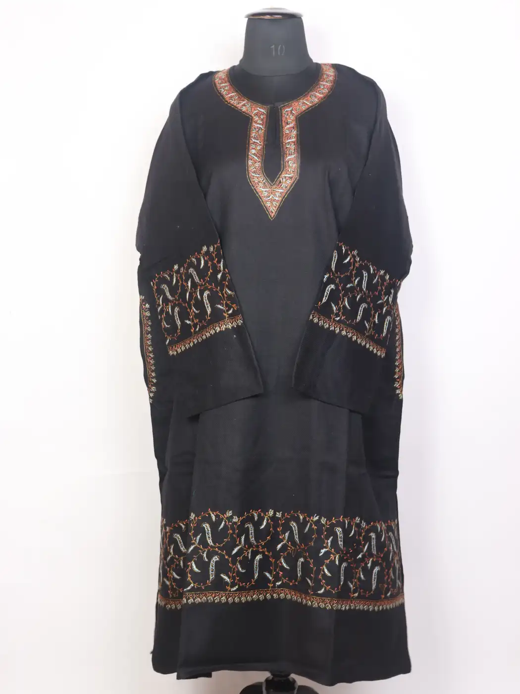 Aabshar Kashmiri Raffal Wool Black Pheran with Hand Sozni Work