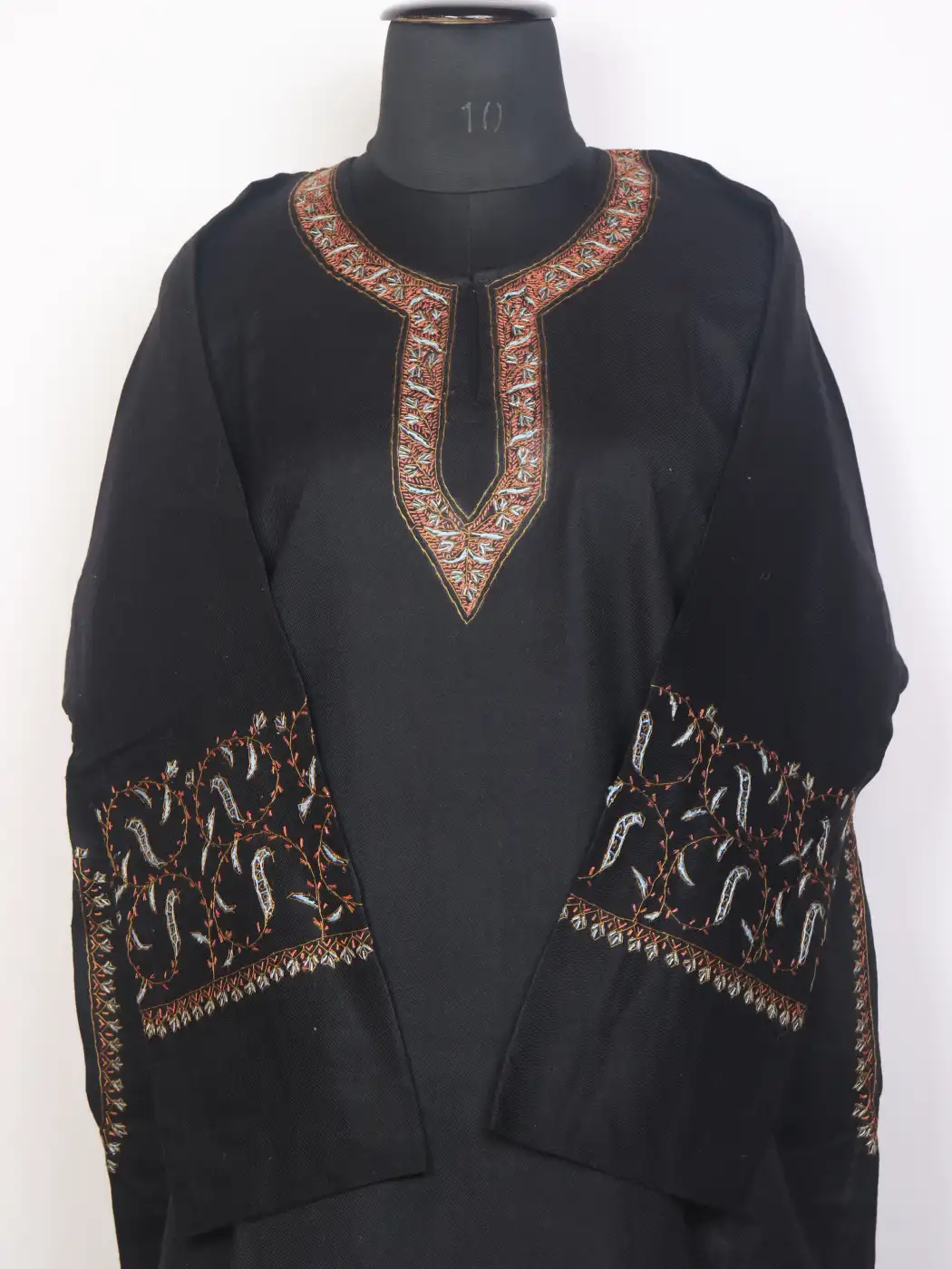 Aabshar Kashmiri Raffal Wool Black Pheran with Hand Sozni Work - Image 2