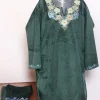 Aafreen Kashmiri 2 Pc Girls Pheran Set With Aari Work In Holland Velvet Bottle Green (6 to 7Y)