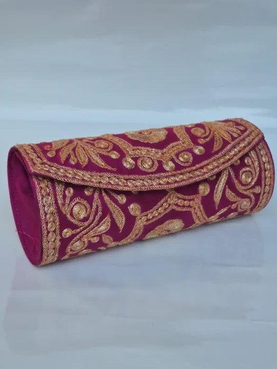 Aatira Magenta Kashmiri Clutch Bag with Botte Tilla Work