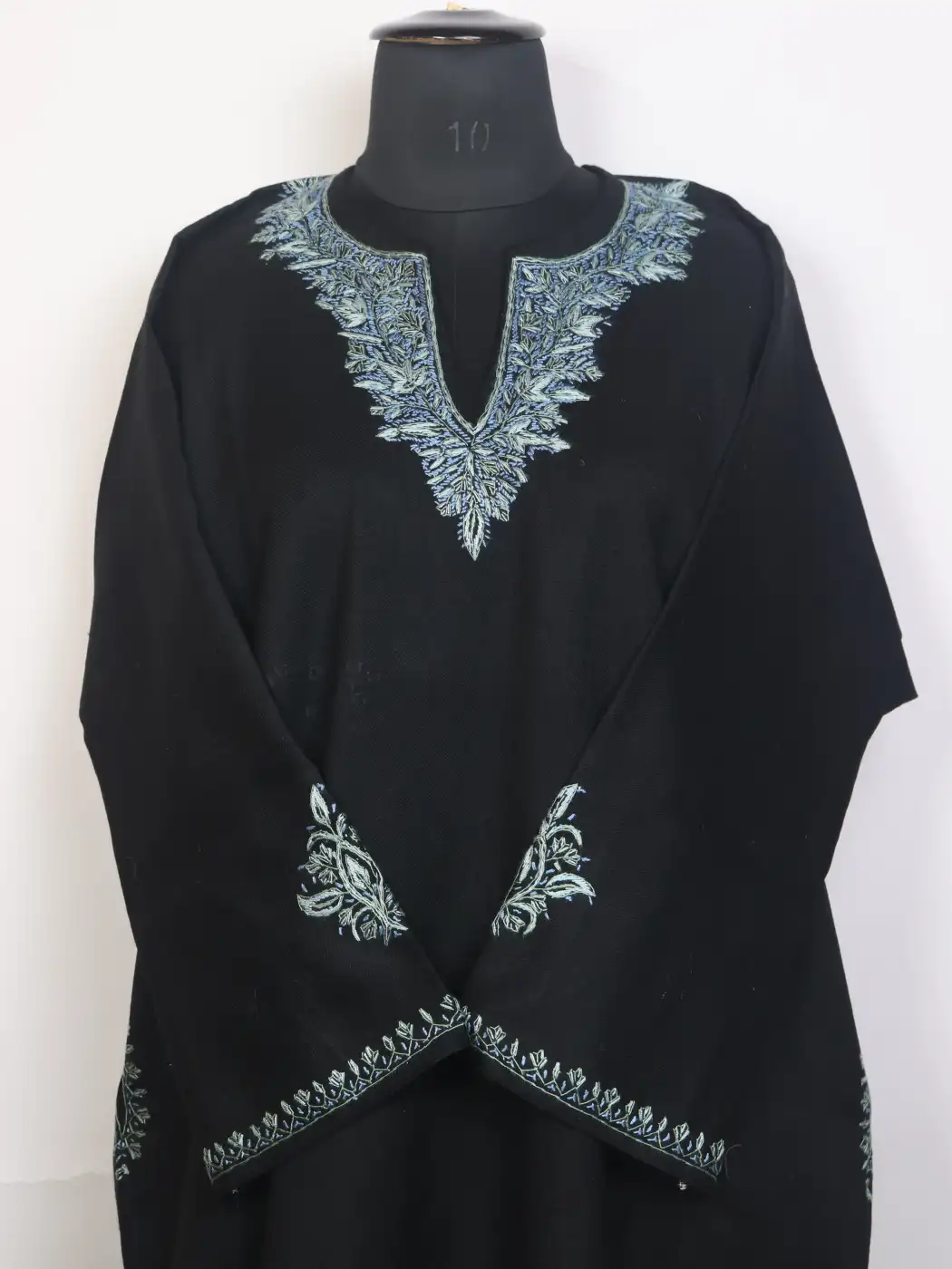 Abeer Black Kashmiri Hand Sozni Pheran in Raffal Wool - Image 2