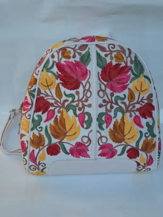 Afifa Kashmiri White Backpack with Aari Embroidery