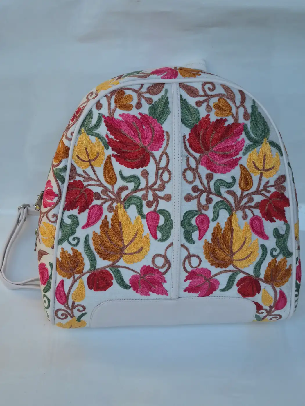 Afifa Kashmiri White Backpack with Aari Embroidery