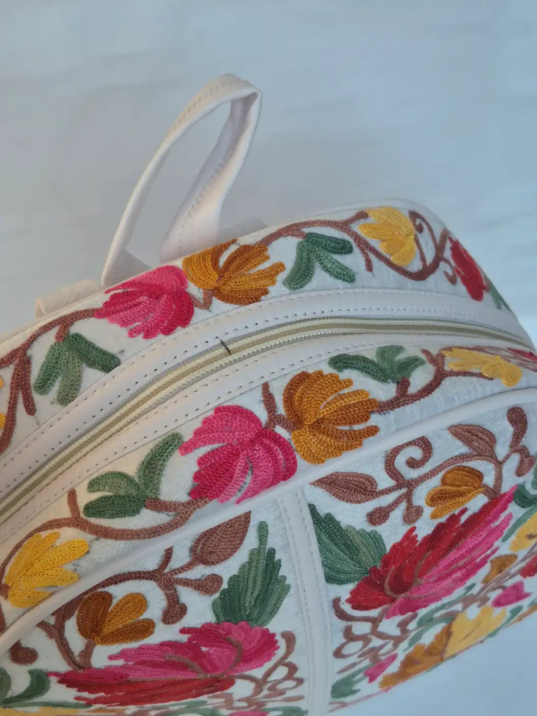 Afifa Kashmiri White Backpack with Aari Embroidery - Image 3