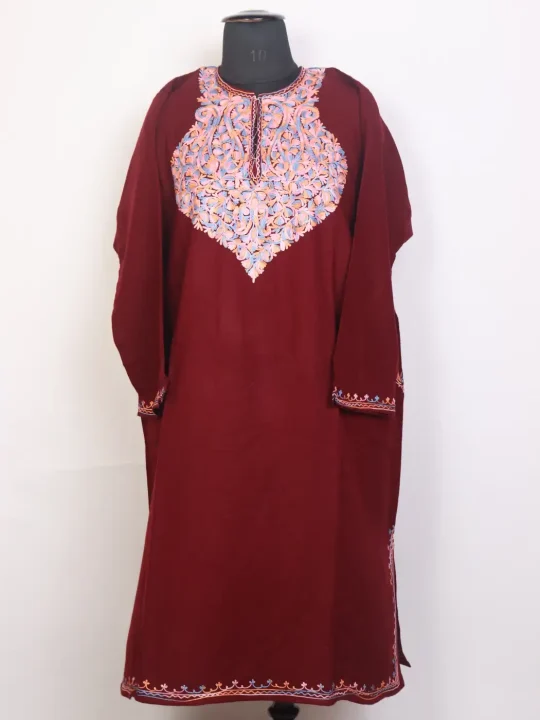 Afsana Kashmiri Aari Embroidered Maroon Cashmilon Pheran